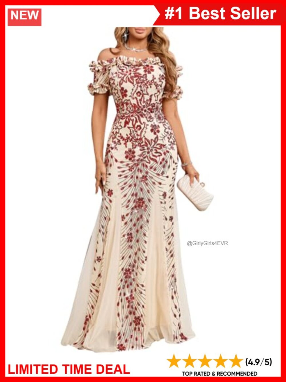 Off Shoulder Sequin Formal Maxi Dress Ruffle Mesh Evening Gown